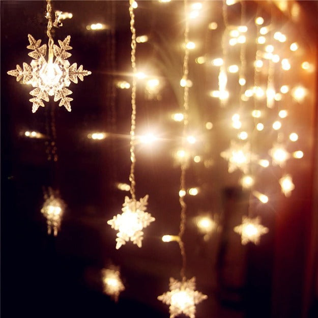 Snowflake Icicle Curtain Lights | Warm White