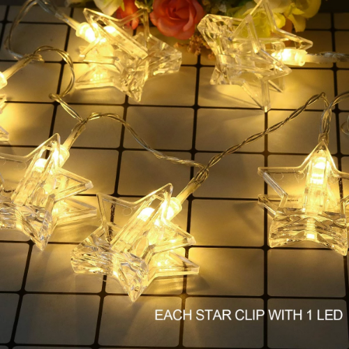 Star photo clip lights with warm white LED for decorative memory display