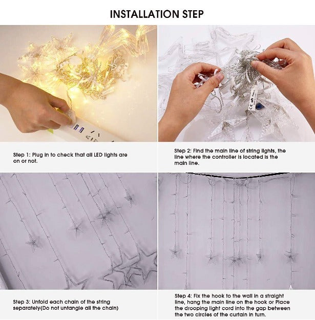Star Curtain Lights | Warm White LED | 138 LEDs installation
